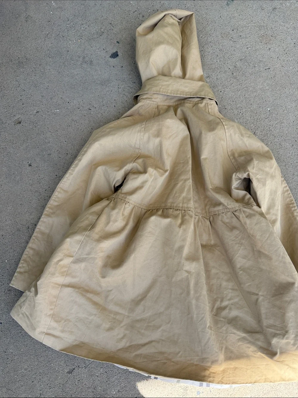 Children's Hooded Beige Raincoat with Plaid Lining
